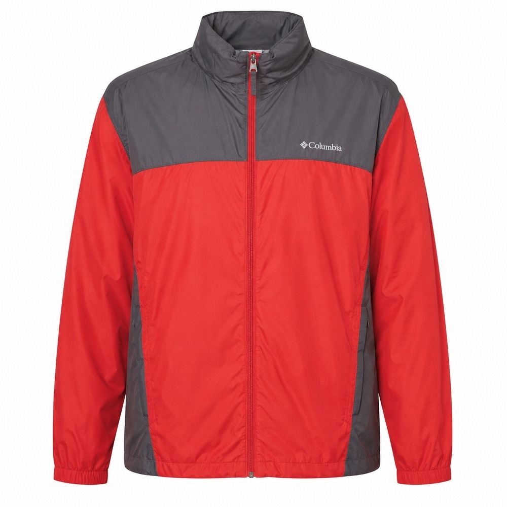 Columbia Windbreaker Jacket Mens XL Red Grey Excellent Hooded Rain Coat Shell